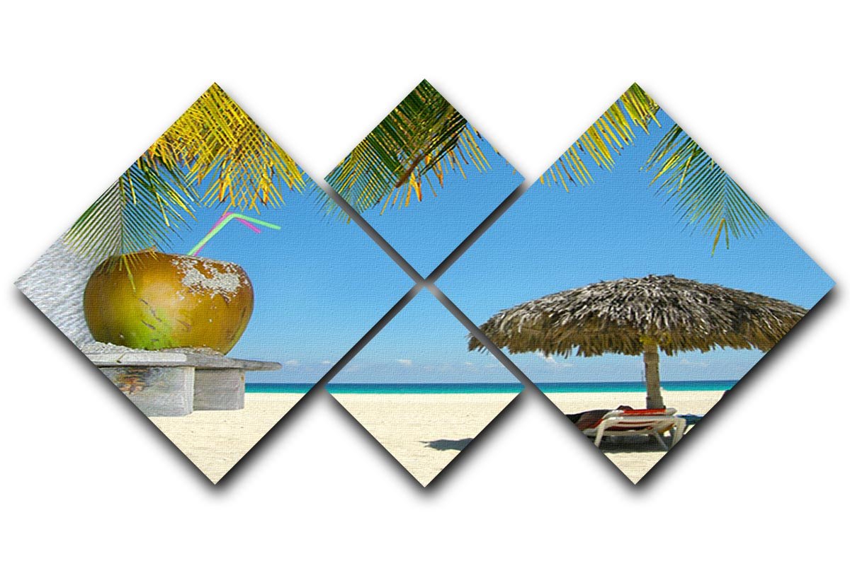 People relaxing under tropical huts with coconut 4 Square Multi Panel Canvas - Canvas Art Rocks - 1
