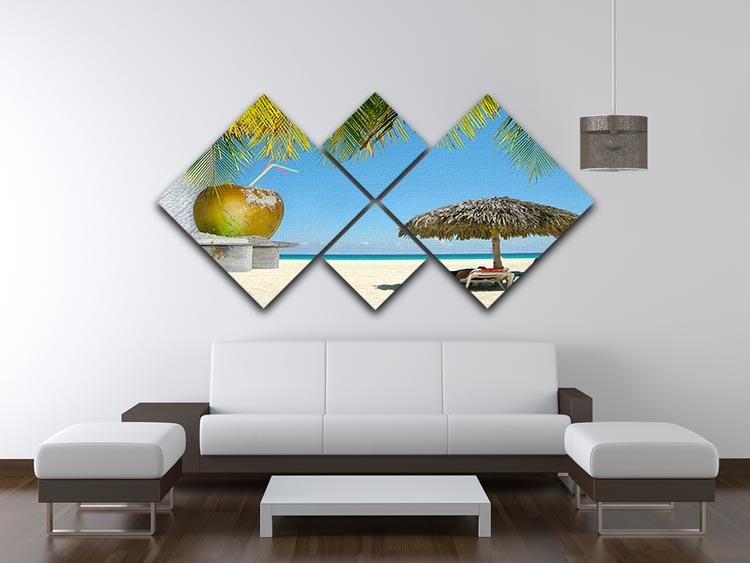People relaxing under tropical huts with coconut 4 Square Multi Panel Canvas - Canvas Art Rocks - 3