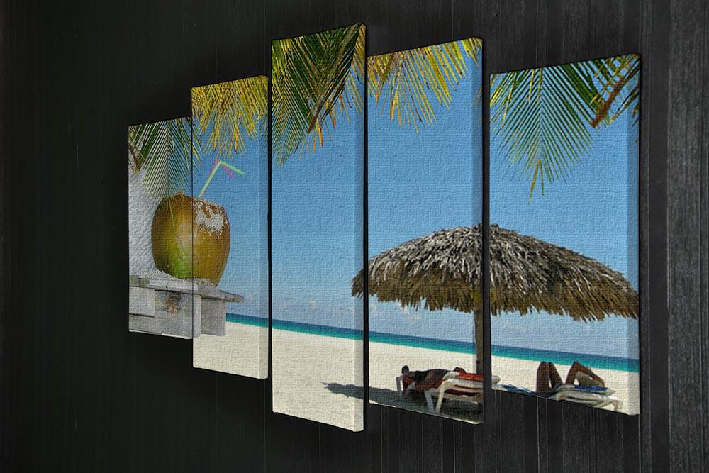 People relaxing under tropical huts with coconut 5 Split Panel Canvas - Canvas Art Rocks - 2