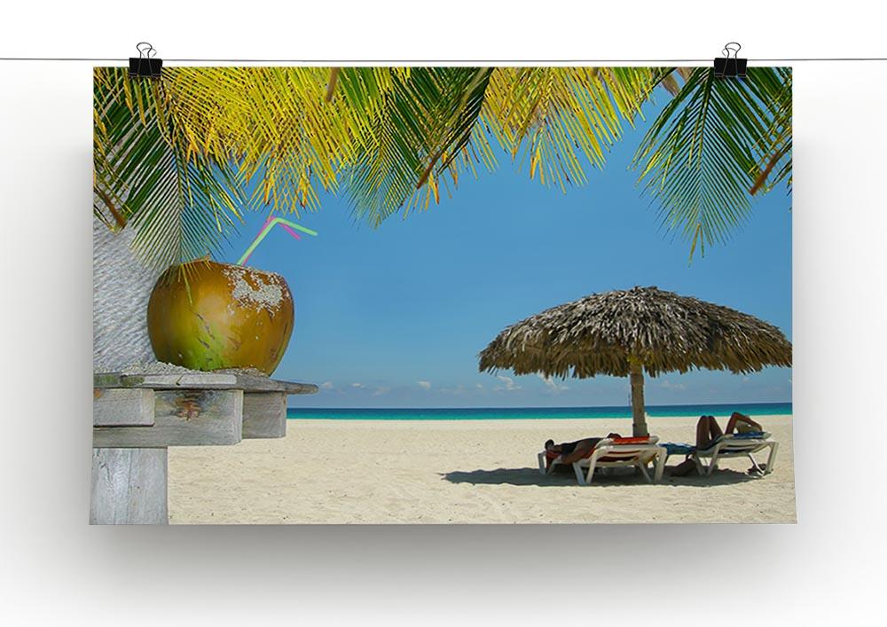 People relaxing under tropical huts with coconut Canvas Print or Poster - Canvas Art Rocks - 2