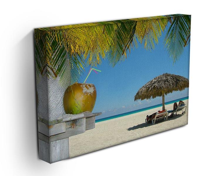 People relaxing under tropical huts with coconut Canvas Print or Poster - Canvas Art Rocks - 3