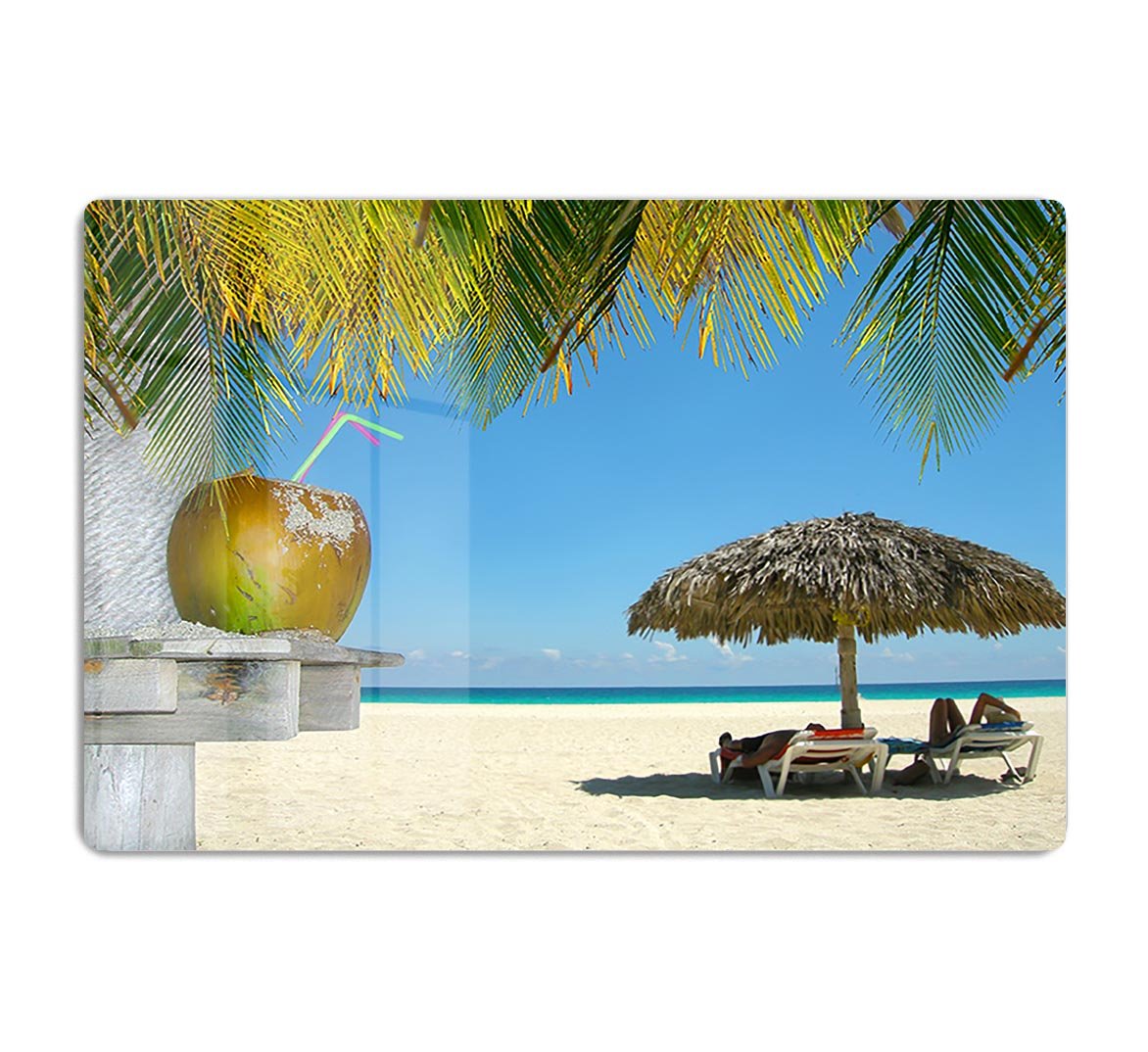 People relaxing under tropical huts with coconut HD Metal Print - Canvas Art Rocks - 1