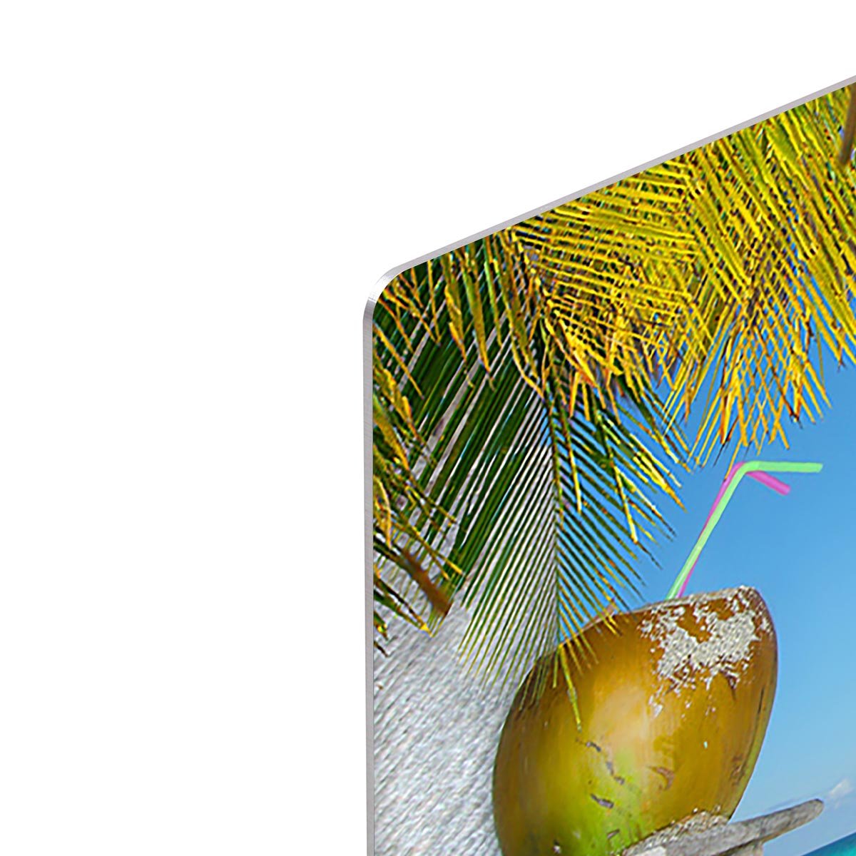 People relaxing under tropical huts with coconut HD Metal Print - Canvas Art Rocks - 4