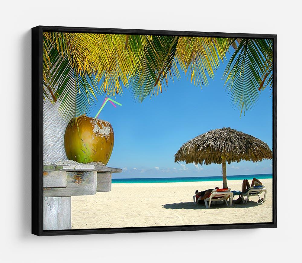 People relaxing under tropical huts with coconut HD Metal Print - Canvas Art Rocks - 6