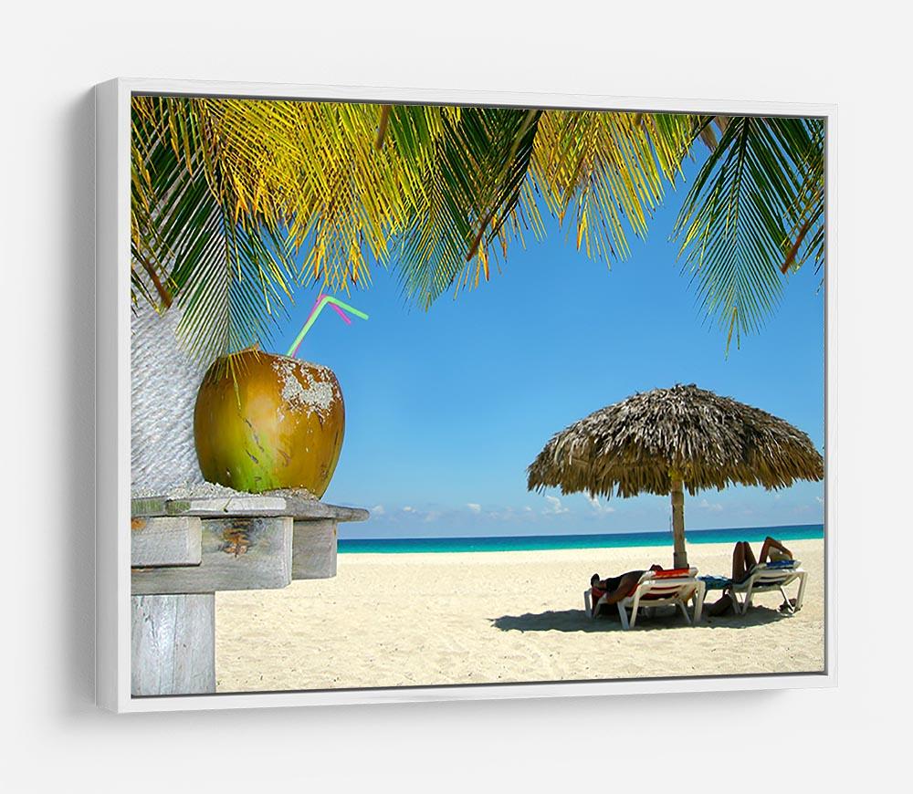 People relaxing under tropical huts with coconut HD Metal Print - Canvas Art Rocks - 7