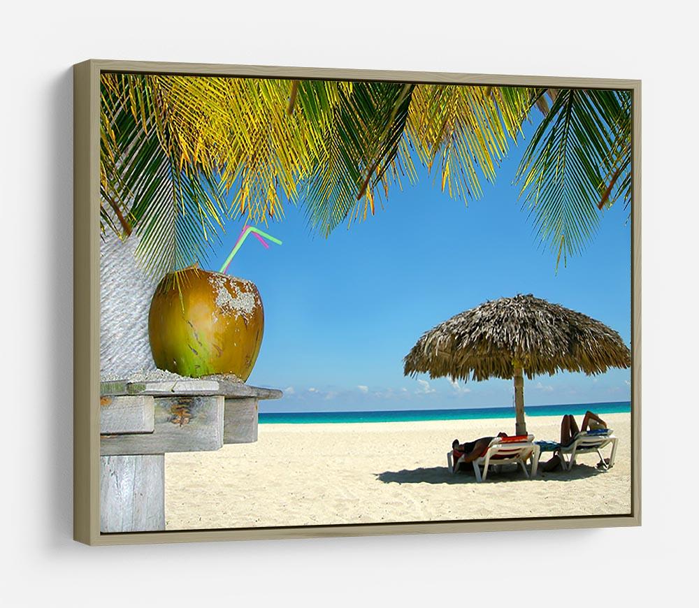 People relaxing under tropical huts with coconut HD Metal Print - Canvas Art Rocks - 8