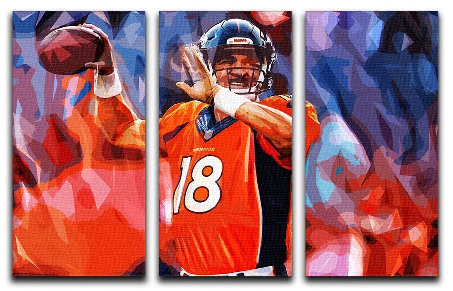 Peyton Manning Denver Broncos 3 Split Panel Canvas Print - Canvas Art Rocks - 1