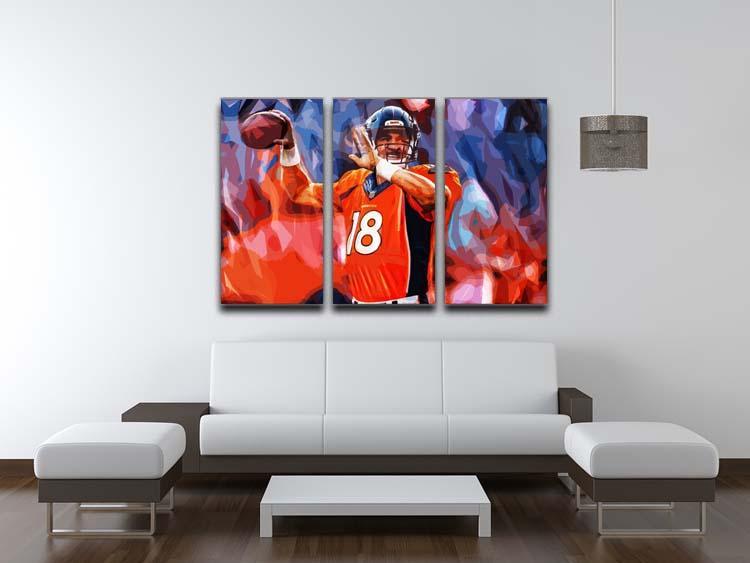 Peyton Manning Denver Broncos 3 Split Panel Canvas Print - Canvas Art Rocks - 3