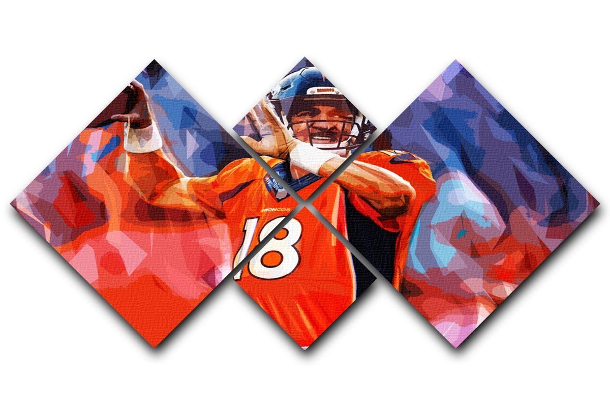 Peyton Manning Denver Broncos 4 Square Multi Panel Canvas  - Canvas Art Rocks - 1