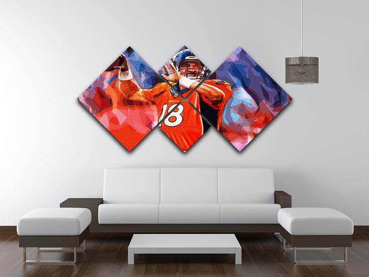 Peyton Manning Denver Broncos 4 Square Multi Panel Canvas - Canvas Art Rocks - 3