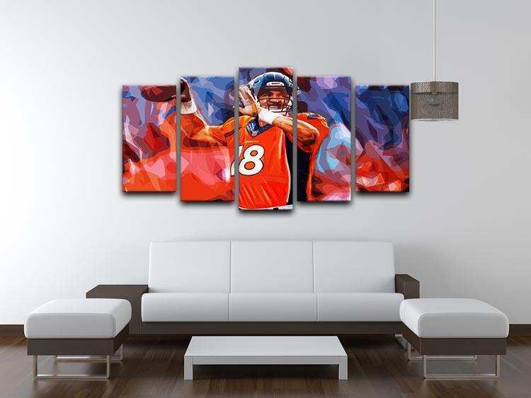 Peyton Manning Denver Broncos 5 Split Panel Canvas - Canvas Art Rocks - 3