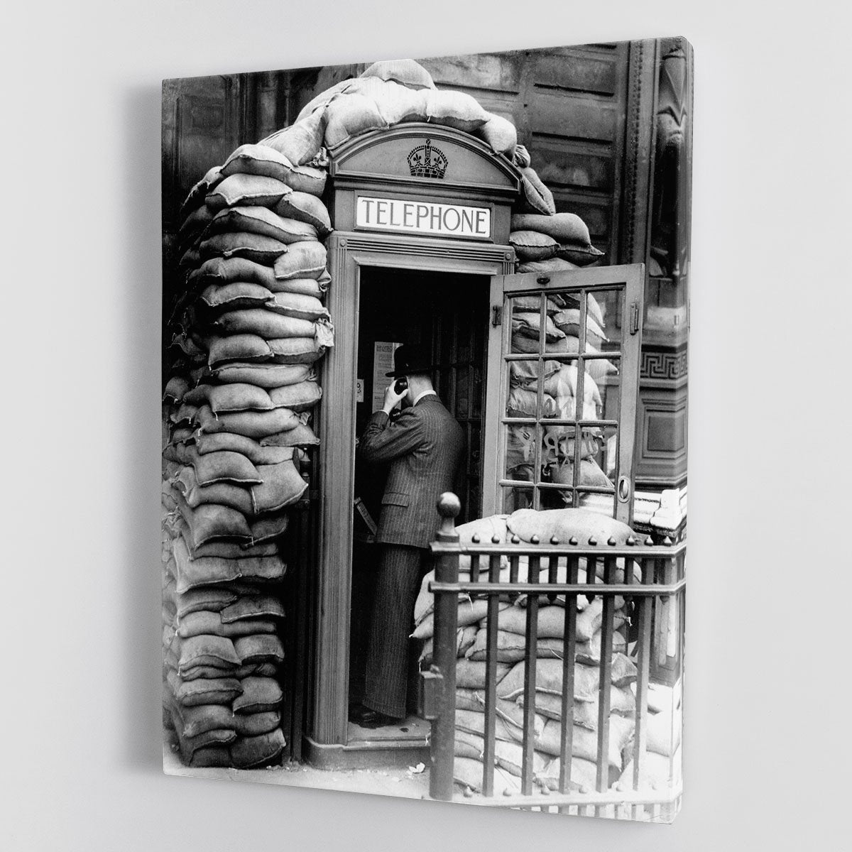 Phone box with sandbags Canvas Print or Poster