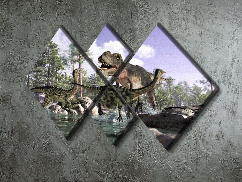 Photorealistic 3 D scene of a Tyrannosaurus Rex 4 Square Multi Panel Canvas - Canvas Art Rocks - 2