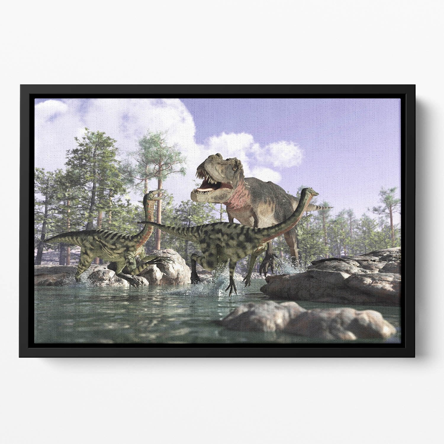Photorealistic 3 D scene of a Tyrannosaurus Rex Floating Framed Canvas