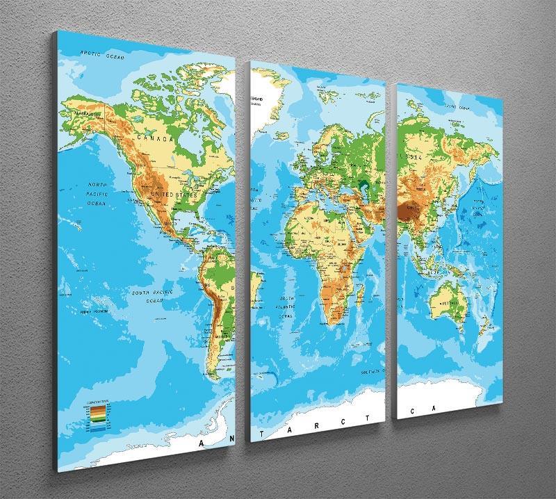Physical map of the world 3 Split Panel Canvas Print - Canvas Art Rocks - 2