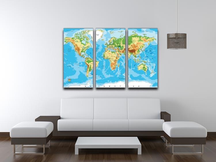 Physical map of the world 3 Split Panel Canvas Print - Canvas Art Rocks - 3