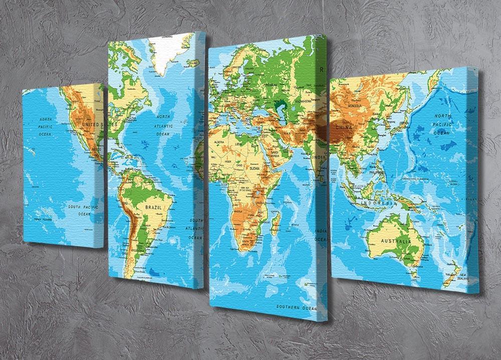 Physical map of the world 4 Split Panel Canvas  - Canvas Art Rocks - 2