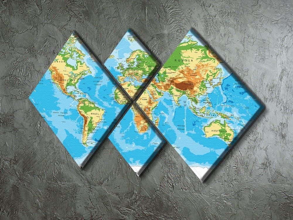 Physical map of the world 4 Square Multi Panel Canvas  - Canvas Art Rocks - 2