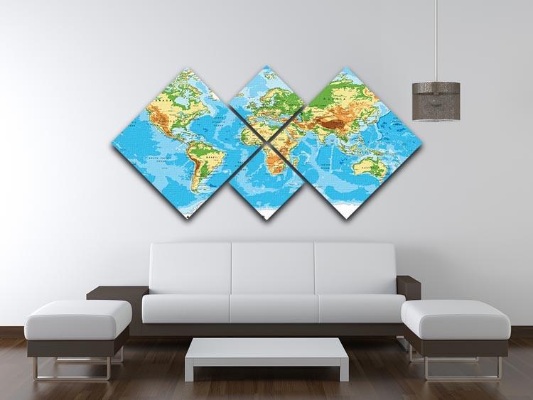 Physical map of the world 4 Square Multi Panel Canvas  - Canvas Art Rocks - 3