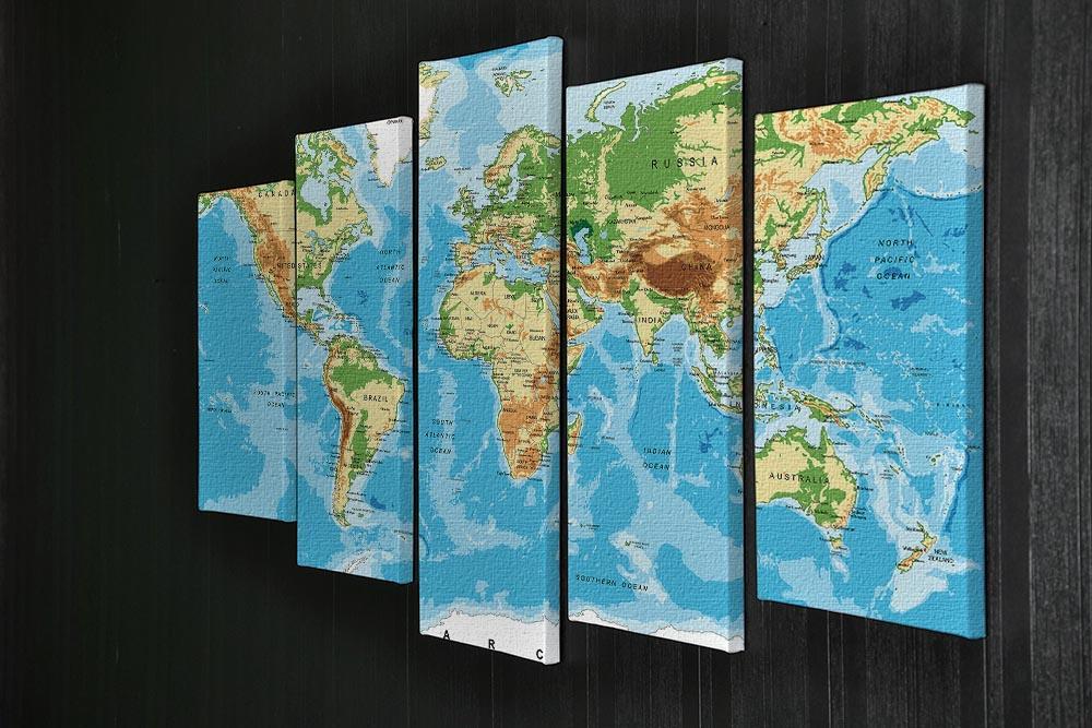 Physical map of the world 5 Split Panel Canvas  - Canvas Art Rocks - 2