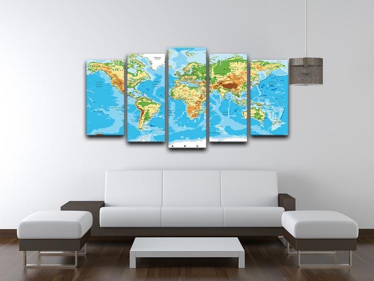 Physical map of the world 5 Split Panel Canvas  - Canvas Art Rocks - 3
