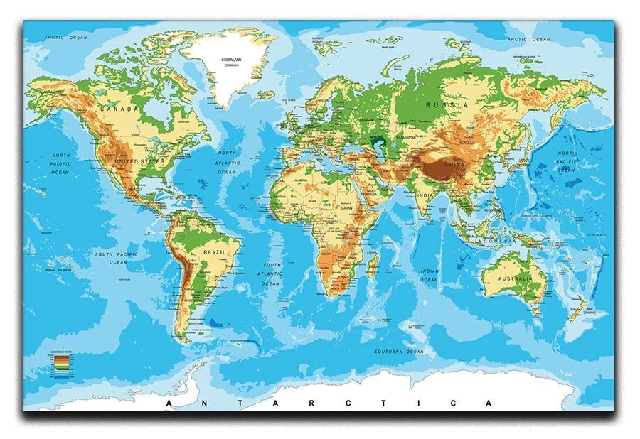 Physical map of the world Canvas Print or Poster  - Canvas Art Rocks - 1