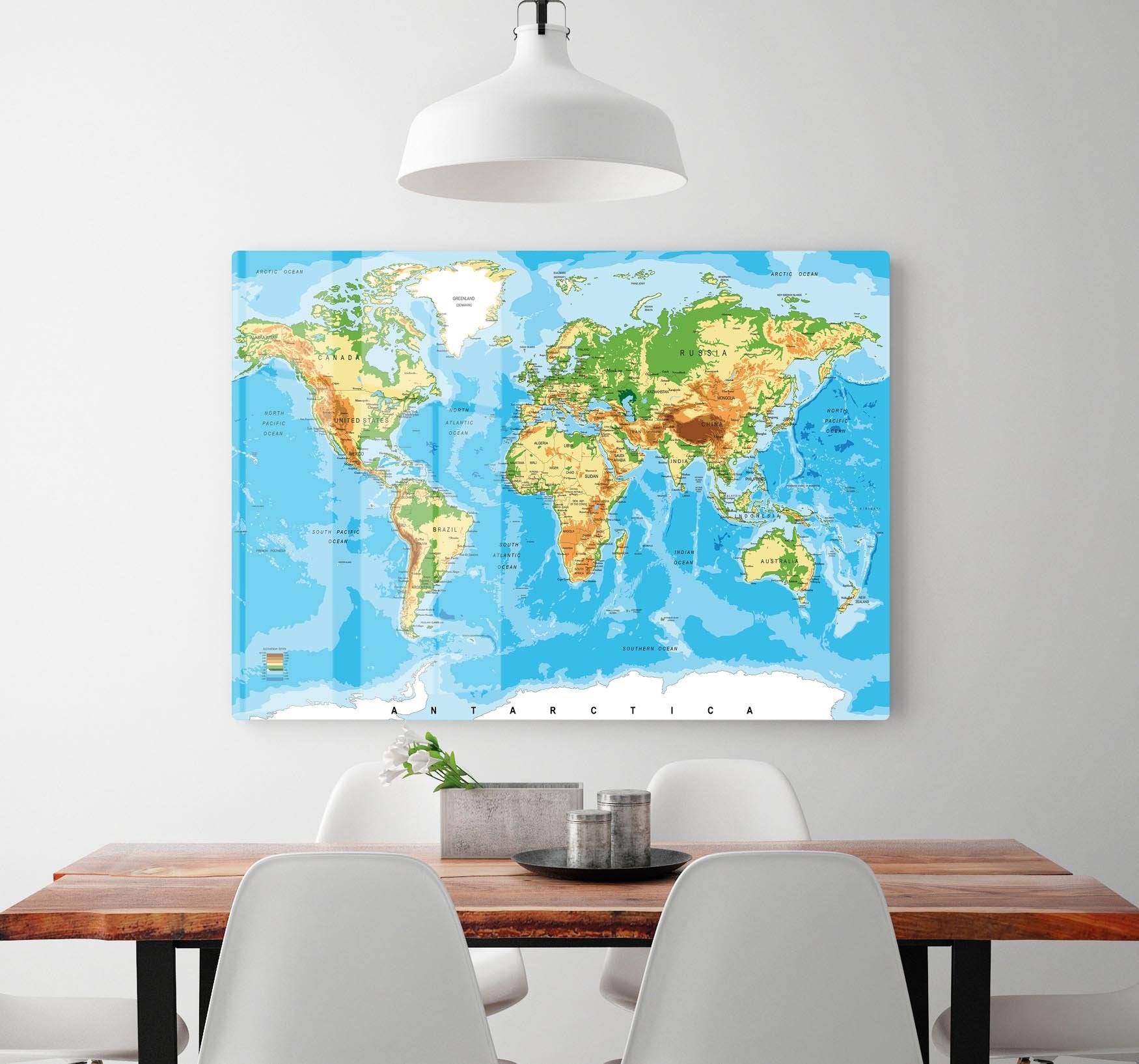 Physical map of the world HD Metal Print