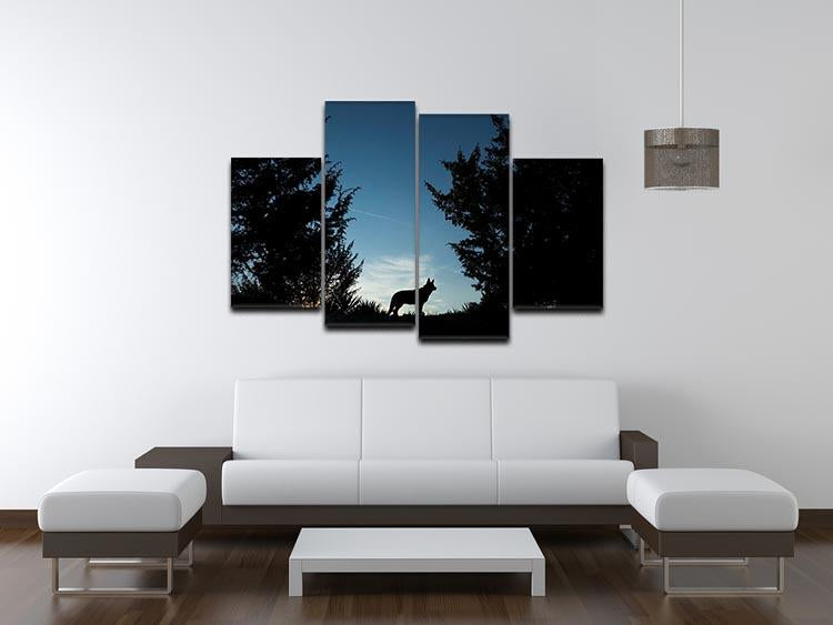 Picture of a wolf dog at dusk. 4 Split Panel Canvas - Canvas Art Rocks - 3