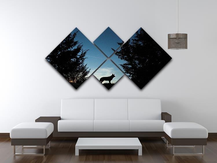 Picture of a wolf dog at dusk. 4 Square Multi Panel Canvas - Canvas Art Rocks - 3