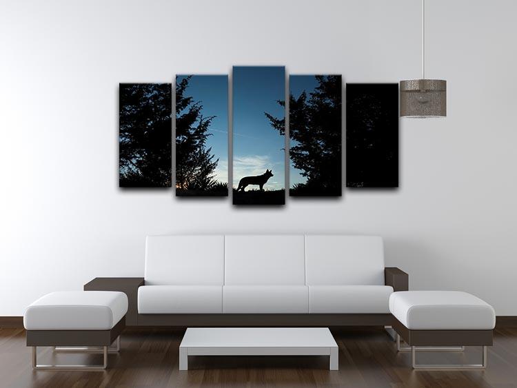 Picture of a wolf dog at dusk. 5 Split Panel Canvas - Canvas Art Rocks - 3