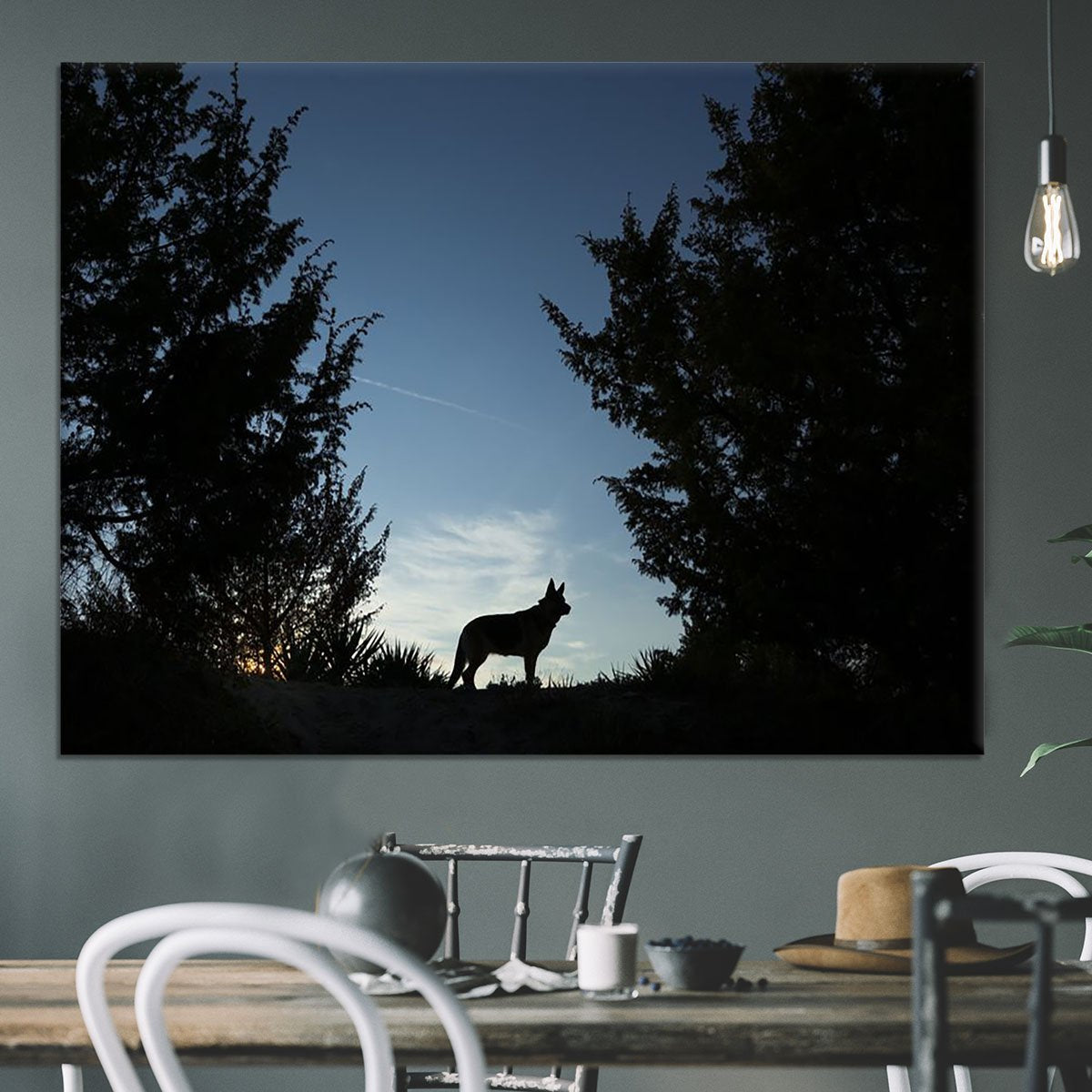 Picture of a wolf dog at dusk. Canvas Print or Poster
