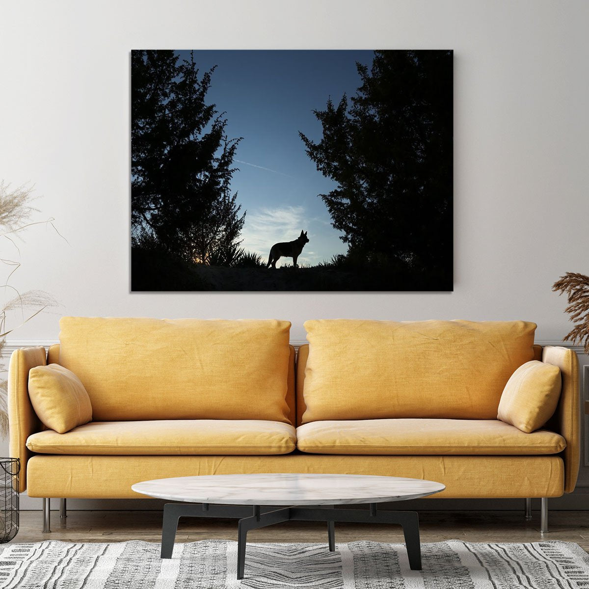 Picture of a wolf dog at dusk. Canvas Print or Poster