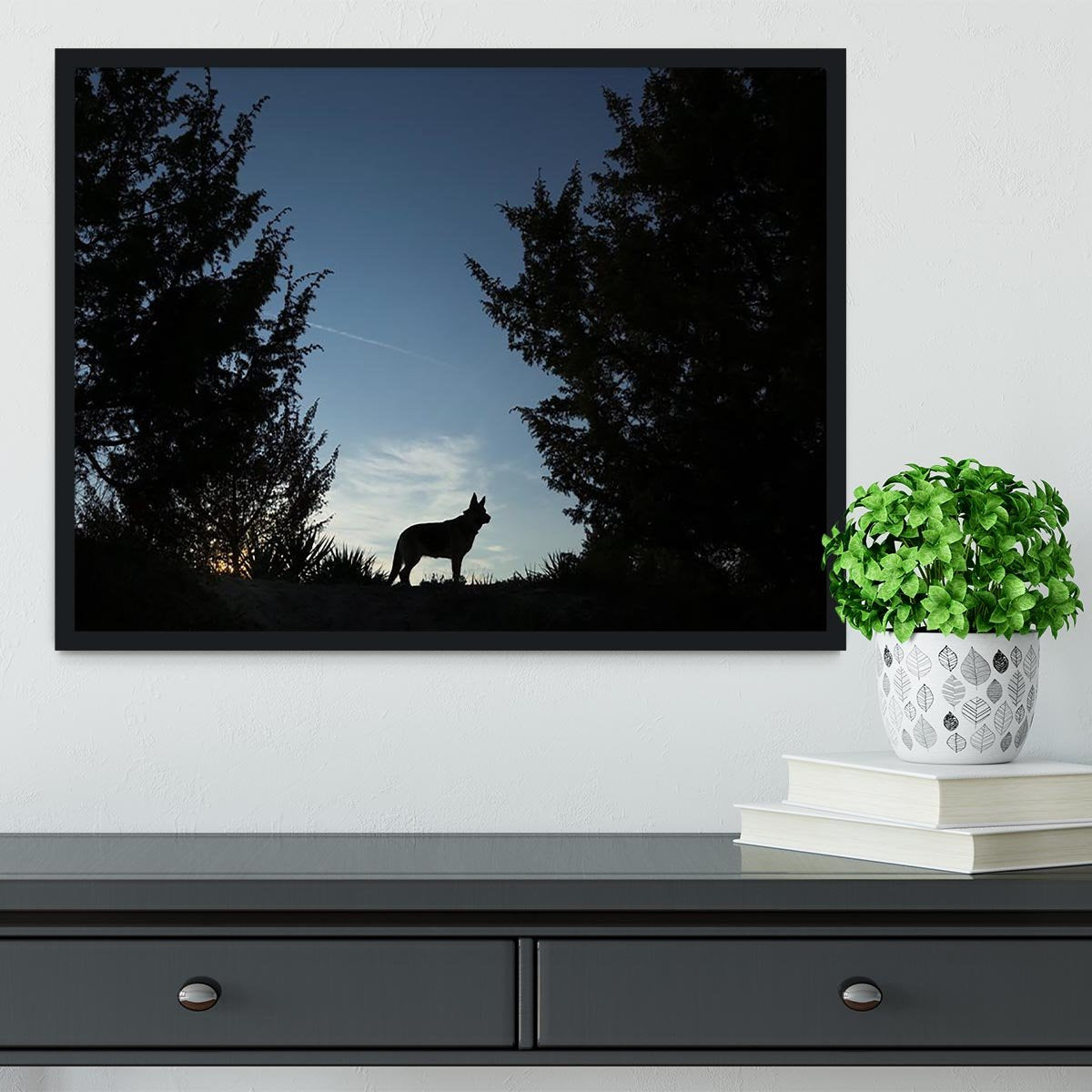 Picture of a wolf dog at dusk. Framed Print - Canvas Art Rocks - 2