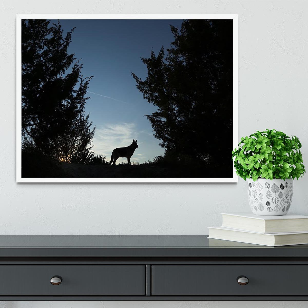 Picture of a wolf dog at dusk. Framed Print - Canvas Art Rocks -6