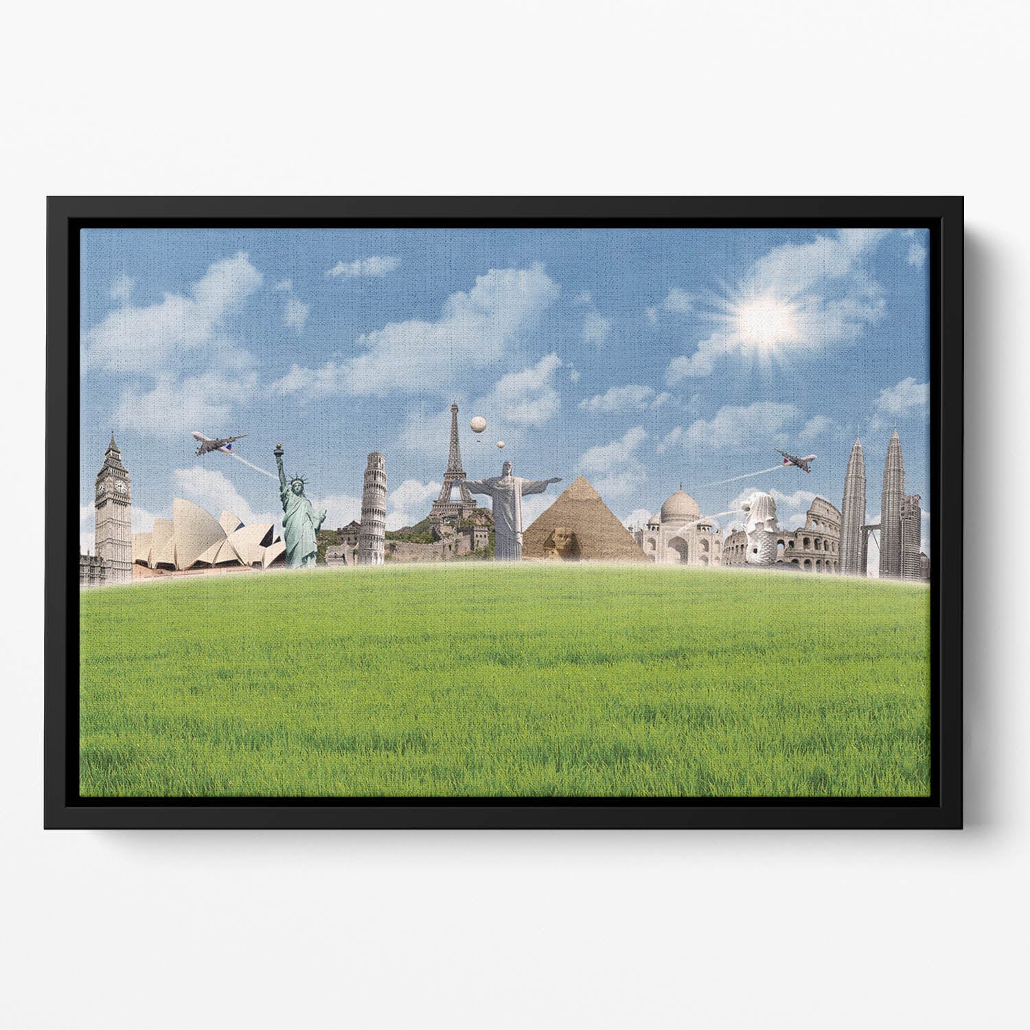 Picture of different landmarks Floating Framed Canvas