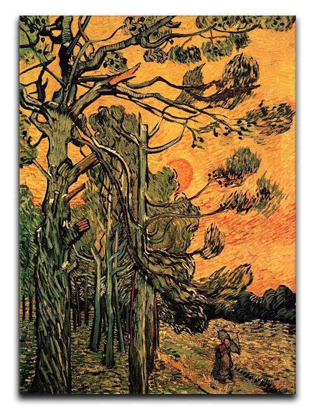 Pine Trees against a Red Sky with Setting Sun by Van Gogh Canvas Print & Poster  - Canvas Art Rocks - 1