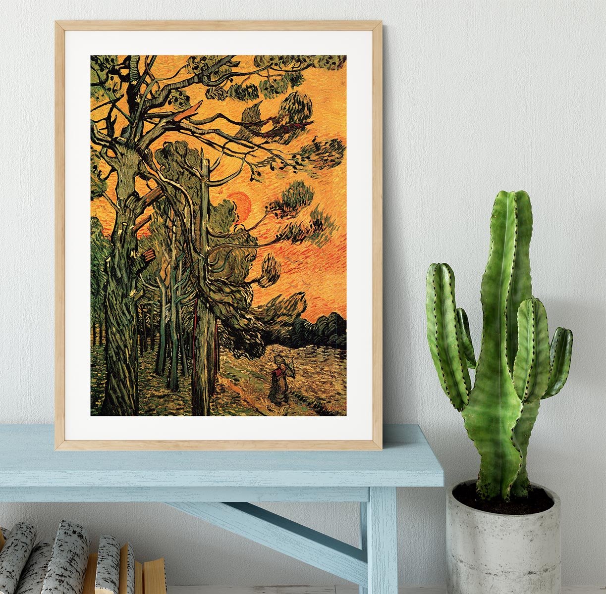 Pine Trees against a Red Sky with Setting Sun by Van Gogh Framed Print - Canvas Art Rocks - 3