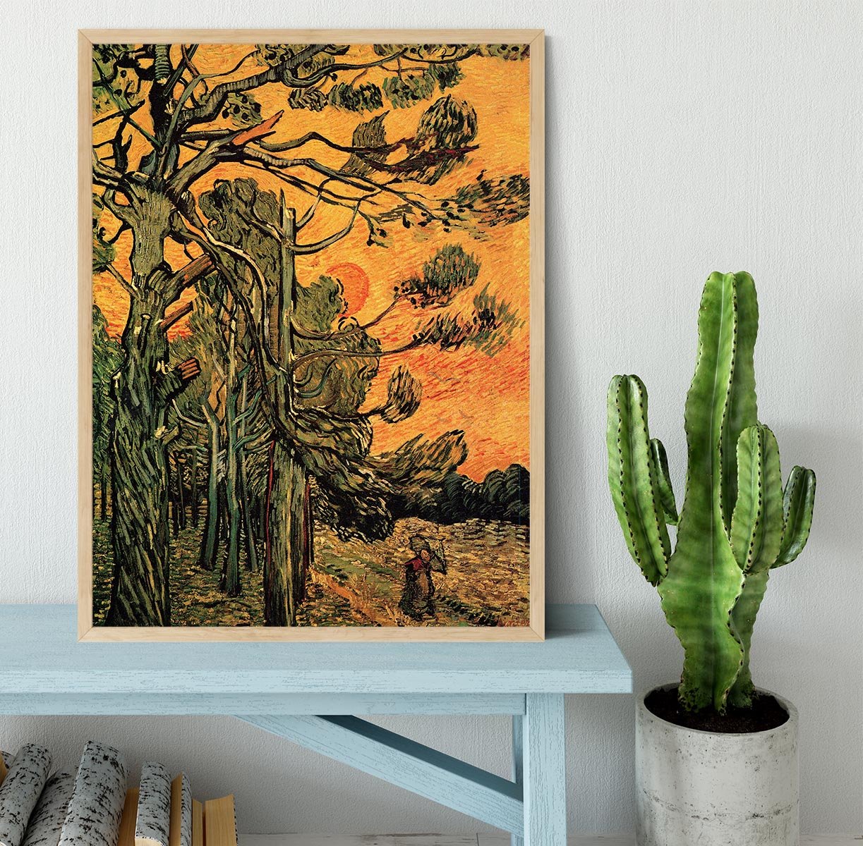 Pine Trees against a Red Sky with Setting Sun by Van Gogh Framed Print - Canvas Art Rocks - 4
