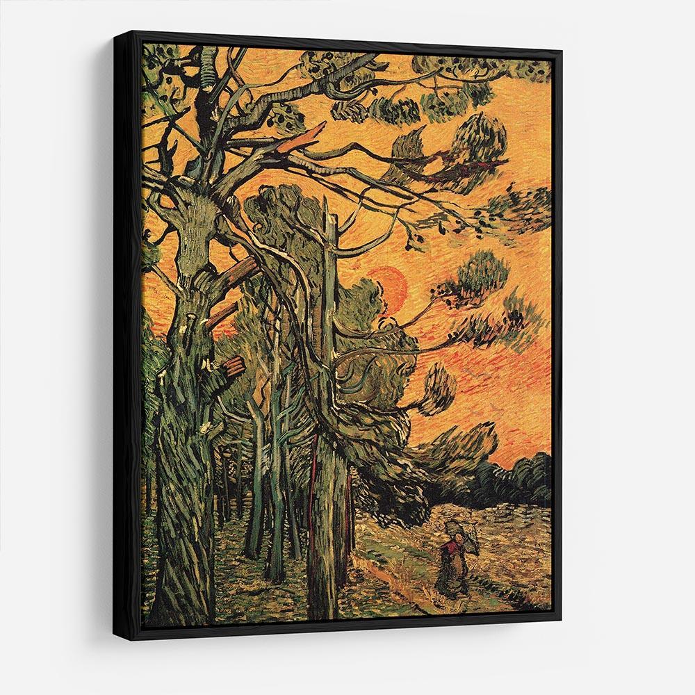 Pine Trees against a Red Sky with Setting Sun by Van Gogh HD Metal Print