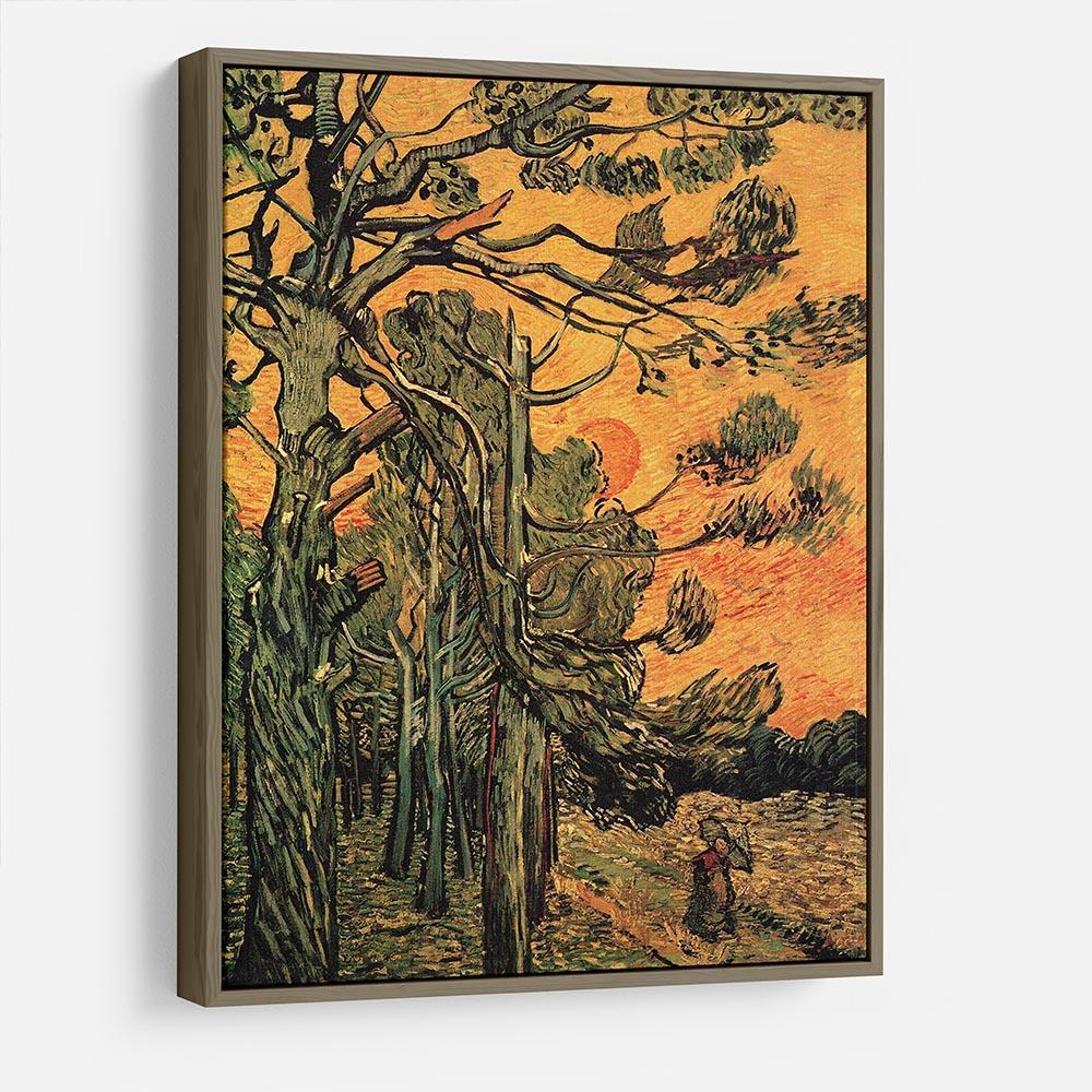 Pine Trees against a Red Sky with Setting Sun by Van Gogh HD Metal Print