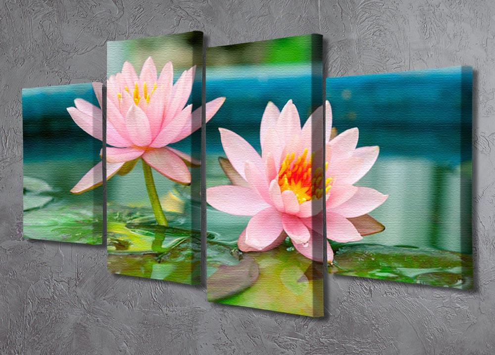 Pink Lotus or water lily in pond 4 Split Panel Canvas  - Canvas Art Rocks - 2