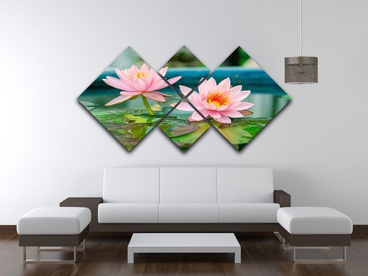 Pink Lotus or water lily in pond 4 Square Multi Panel Canvas  - Canvas Art Rocks - 3