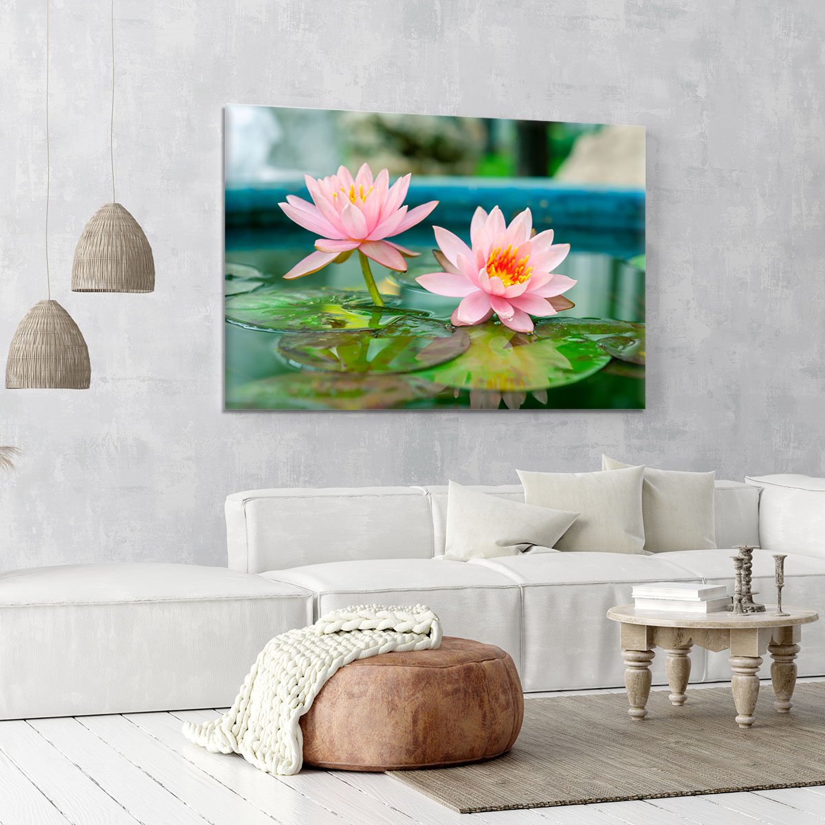 Pink Lotus or water lily in pond Canvas Print or Poster