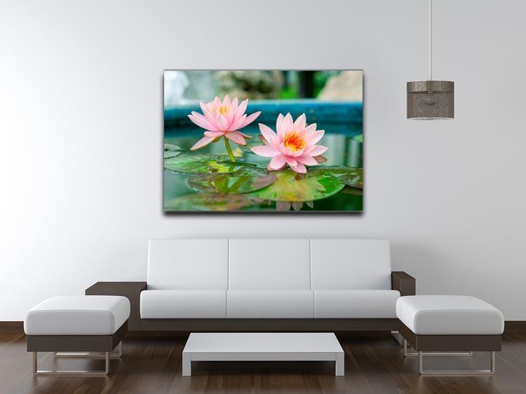 Pink Lotus or water lily in pond Canvas Print or Poster - Canvas Art Rocks - 4