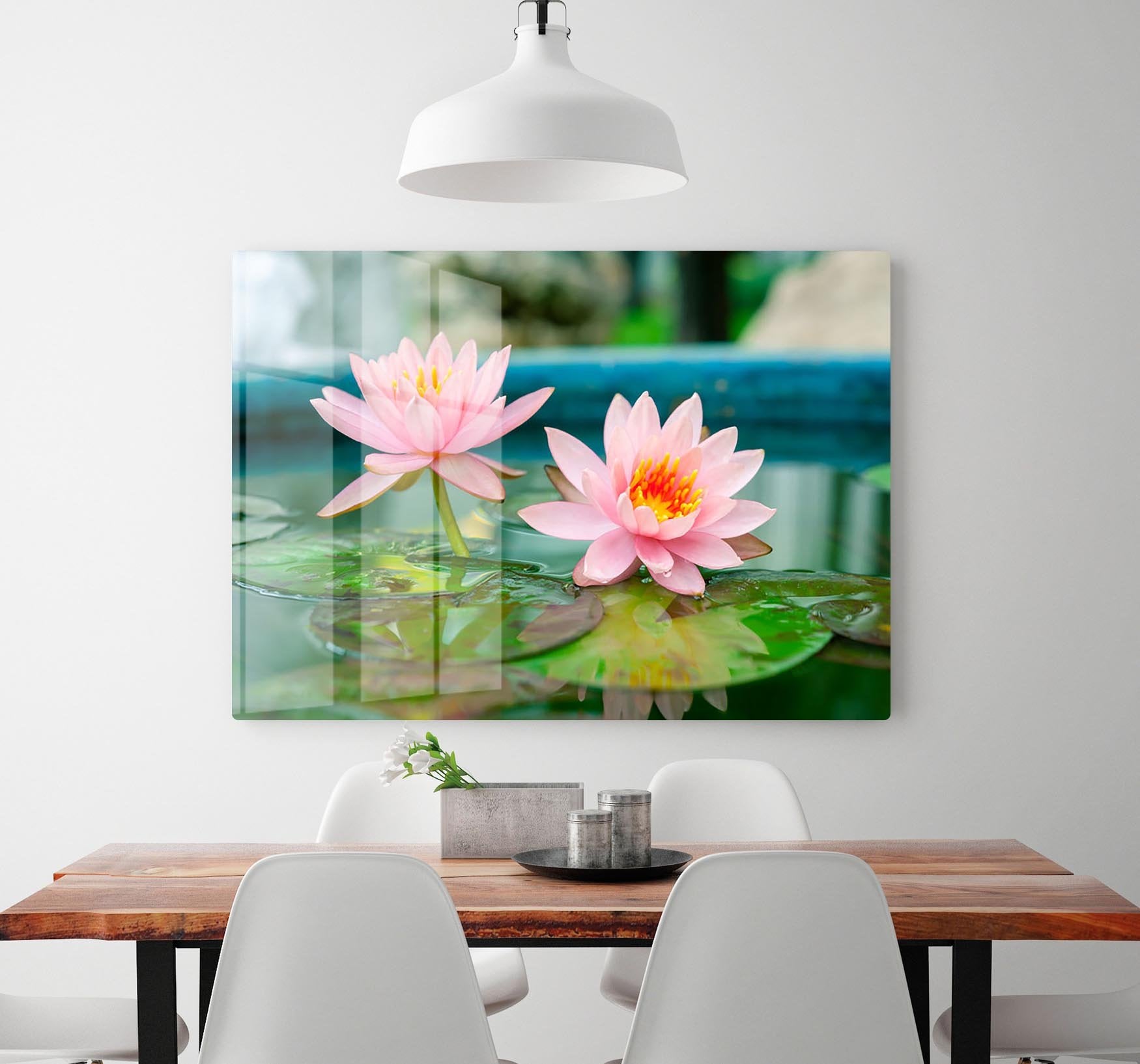 Pink Lotus or water lily in pond HD Metal Print