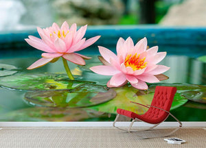 Pink Lotus or water lily in pond Wall Mural Wallpaper - Canvas Art Rocks - 2
