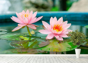 Pink Lotus or water lily in pond Wall Mural Wallpaper - Canvas Art Rocks - 4