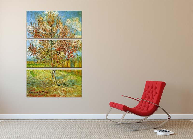 Pink Peach Tree in Blossom Reminiscence of Mauve by Van Gogh 3 Split Panel Canvas Print - Canvas Art Rocks - 2