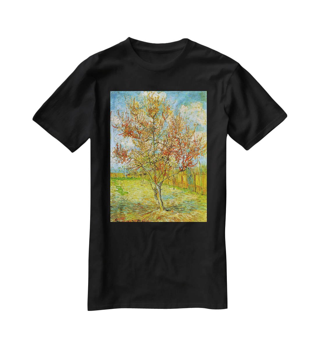 Pink Peach Tree in Blossom Reminiscence of Mauve by Van Gogh T-Shirt - Canvas Art Rocks - 1