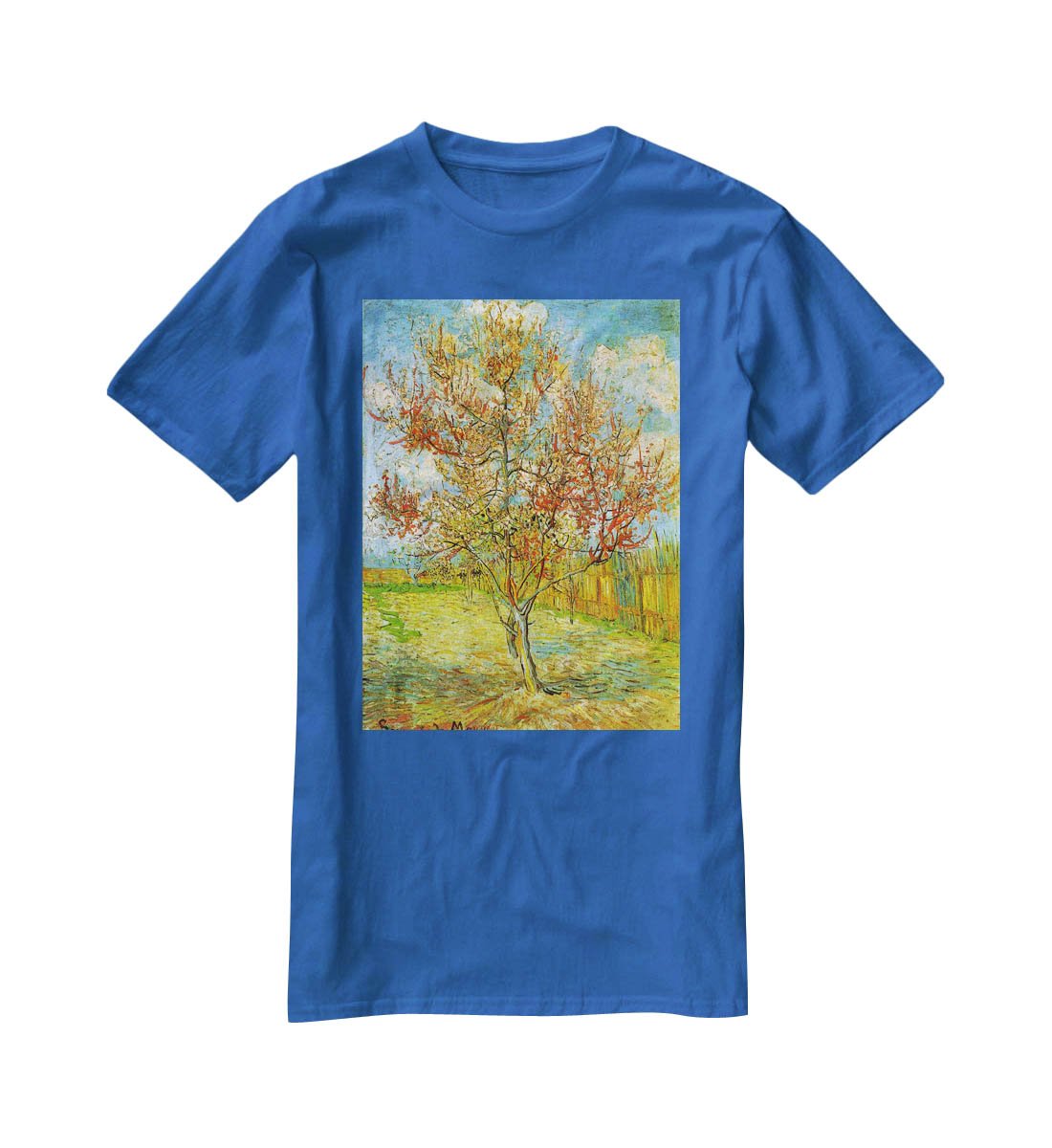 Pink Peach Tree in Blossom Reminiscence of Mauve by Van Gogh T-Shirt - Canvas Art Rocks - 2